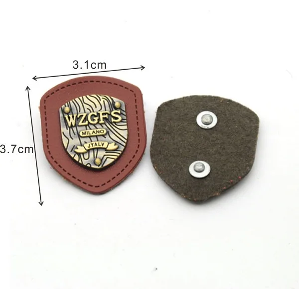 lot black/brown PU felt leather sew on patches with black/bronze metal plates clothing label for jeans/jacket PLB-009