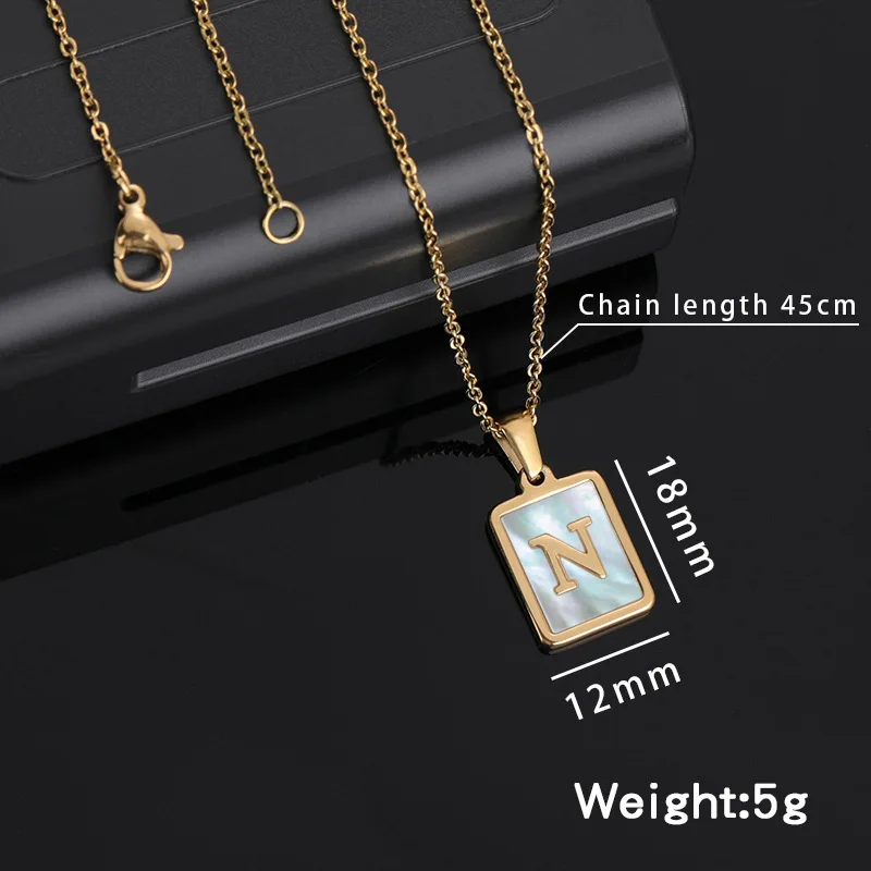 New 2023 18K Gold Plate Shell Stainless Alphabet English Capital Square Letter Necklace For Girls