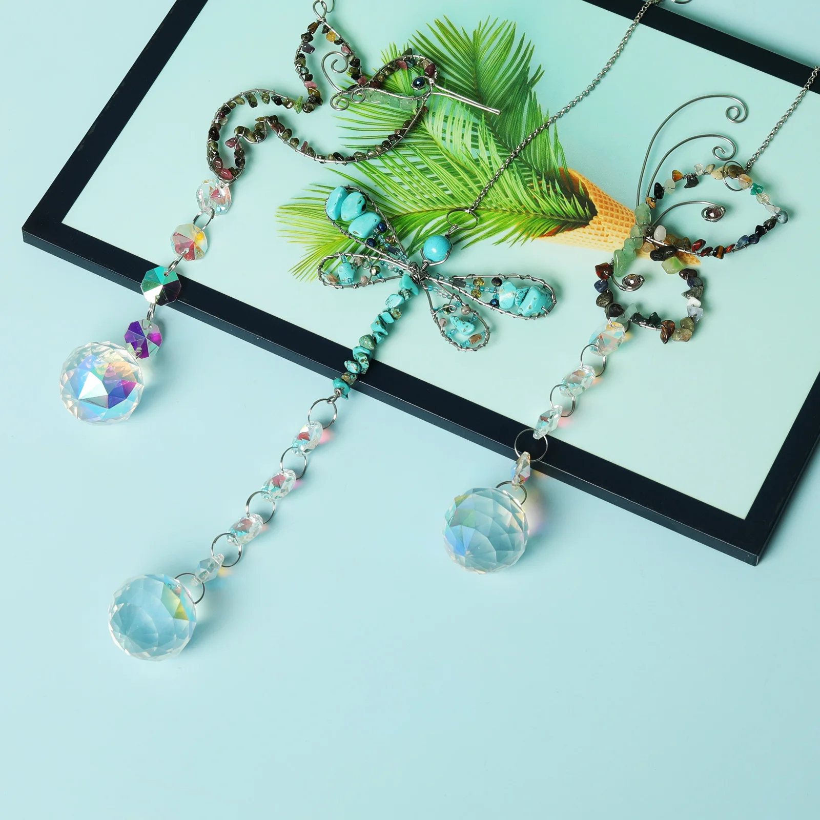 Stone Sun catchers Window Prisms Hanging  Natural Crystal Healing Stone Sun Catchers Hanging for Windows Rainbow Maker