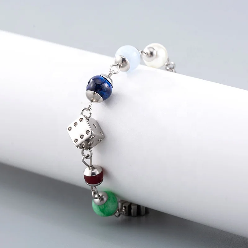 Popular Romantic Sweet Cool Style Stainless Steel Splicing Colorful Beads Dice Daisy Bracelets For Women Jewelry