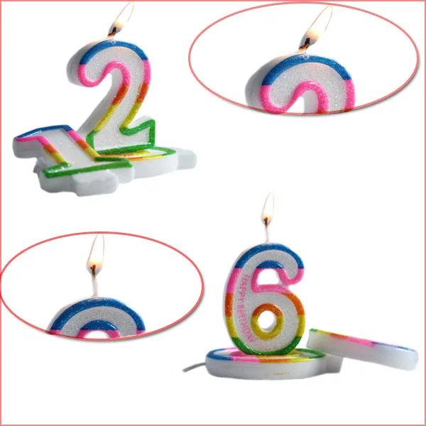 Newest popular 5-color multi-colored side number for birthday cake party number candle wholesales and supply