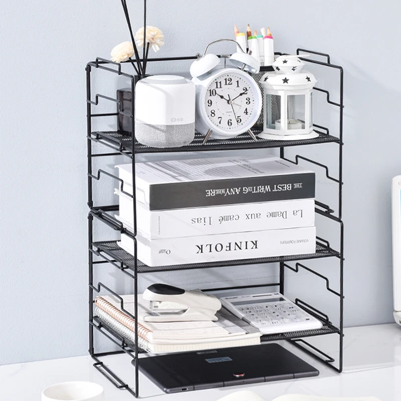 Iron art metal mesh wall hanging rack five story newspaper and magazine storage rack A4 file rack office storage