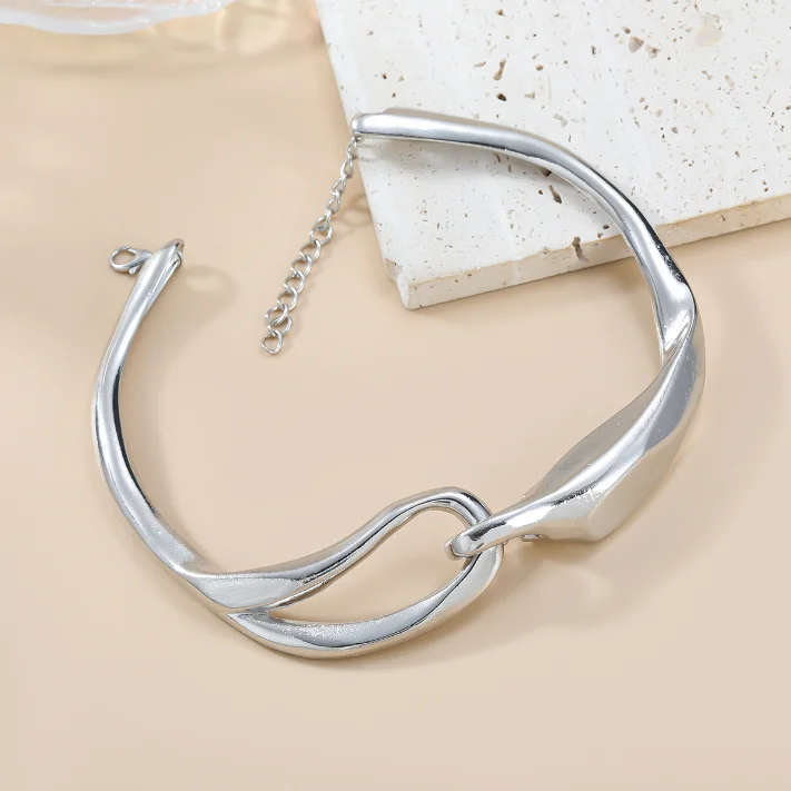 Za New design Gold Silver Color Choker Necklace bracelet set for Women Gift Wholesale