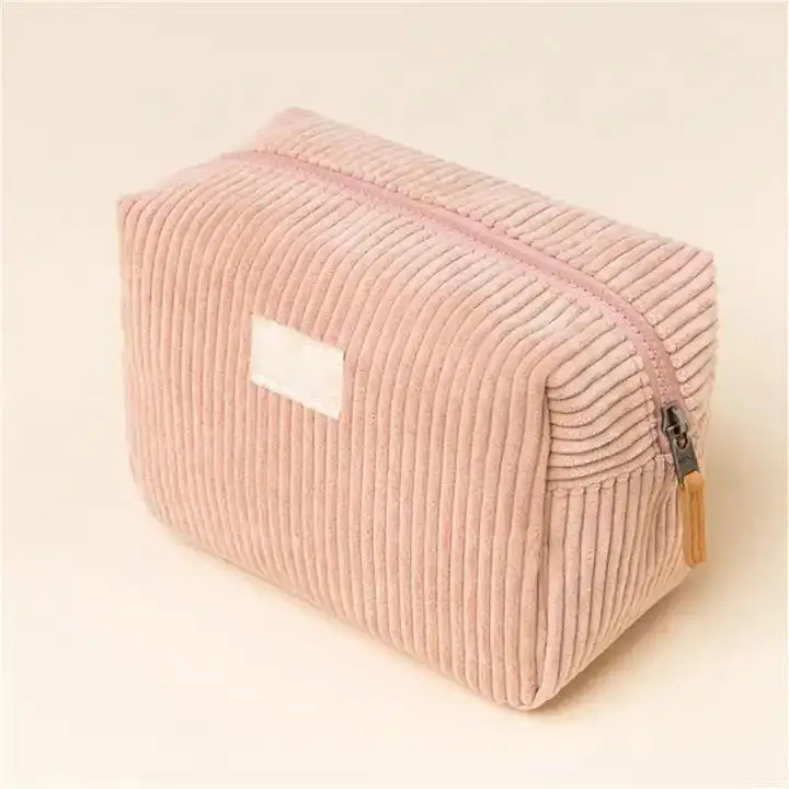 New Fashion Style Pink Cute Zipper Bags Small Portable Corduroy Cosmetic Organizer Bag Designer