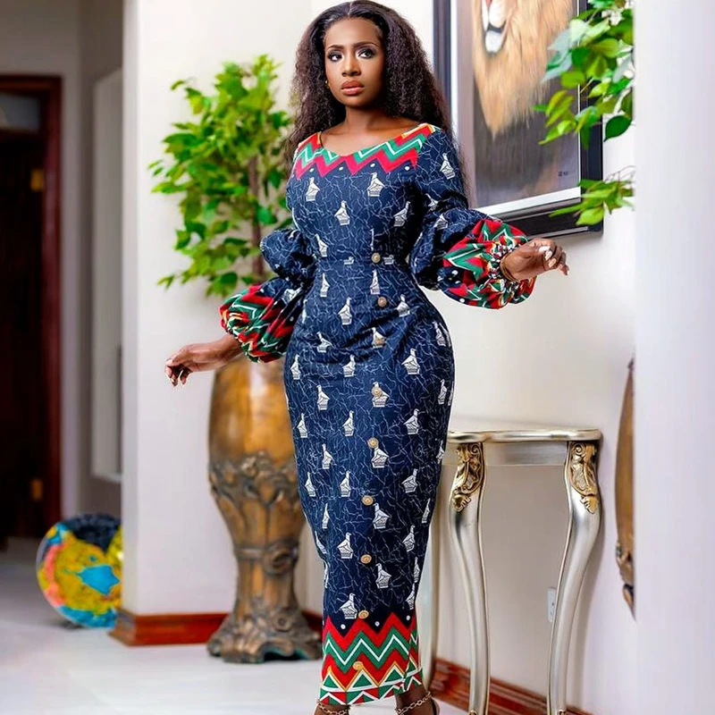 Print Vintage Summer Casual Long Dresses For Women 2023 Ladies Elegant Lantern Sleeve Dashiki Africa Clothes Fashion Daily Dress