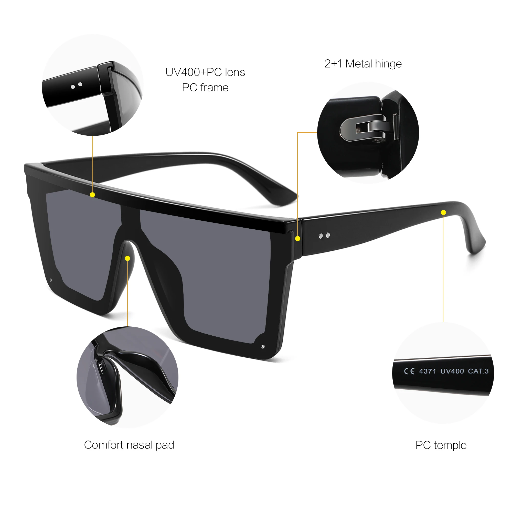 CONCHEN new model designer custom square women classic retro shades sun glasses 2023 oversize sunglasses men