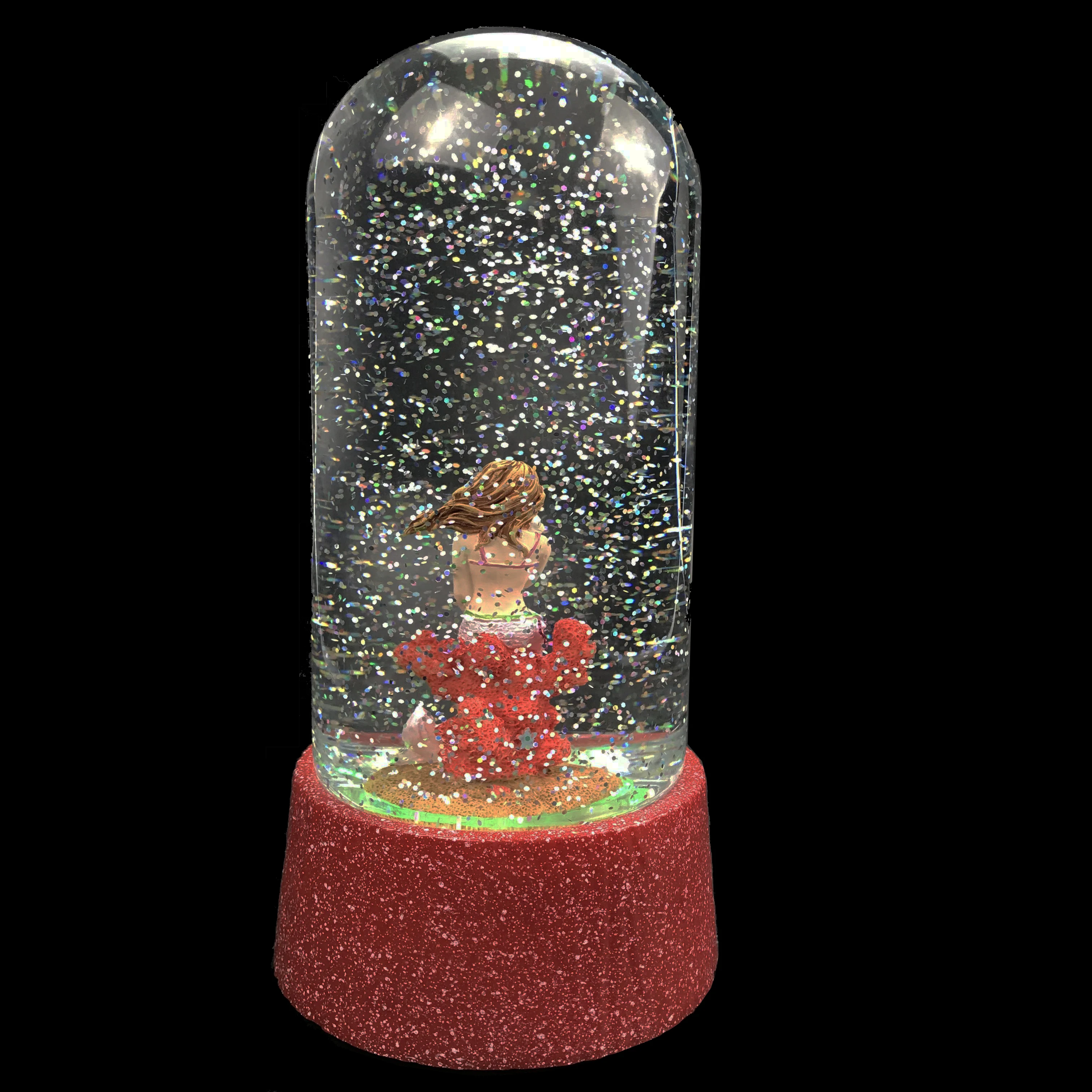 accept customization and Timer Light Up & Swirling Glitter cheap plastic snow globe beautiful mermaid sea series sparkles.