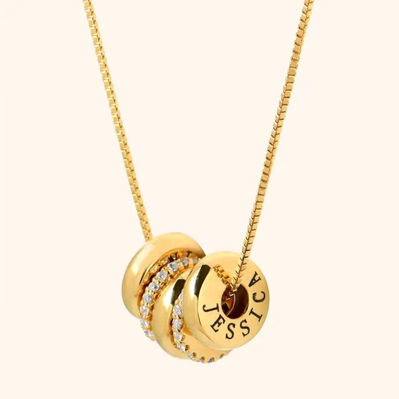 ODM Family Necklace Engrave name Fashion Lettering Zircon Pendant 14k Stainless Steel Necklace Custom Surname Gift Jewelry