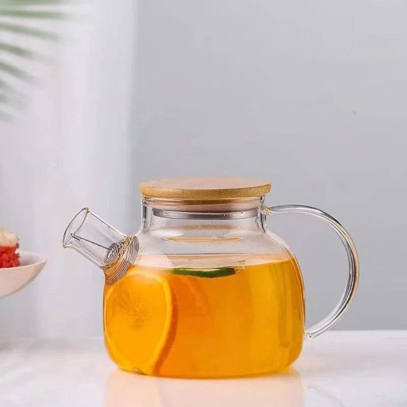 Promotion Custom Eco-friendly Borosilicate Glass Teapot Classic Design With Bamboo Lid For Coffee Fruit Tea