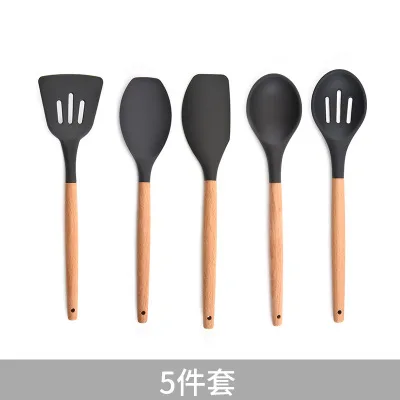 
Kitchen Accessories Silicone Non Stick Cookware Sets Kitchen Utensil with Wooden Handle 