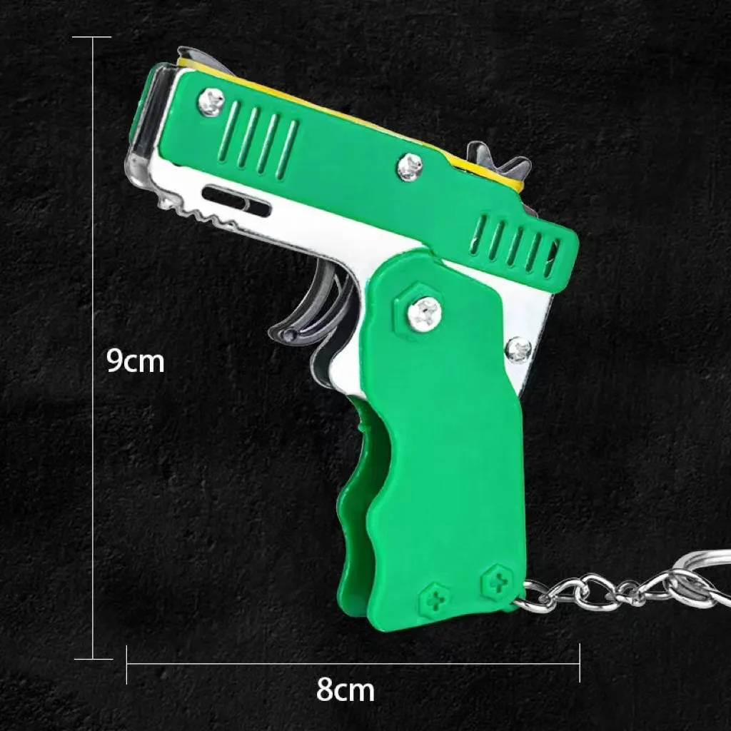 Interesting Toys Mini Metal Folding 6 Shot Rubber Band Gun with Keychain