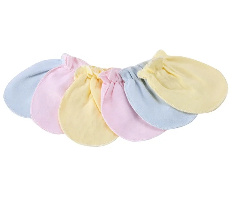 Pure Colored 0-6 Mouth Soft Newborn Gloves White Warm Baby 100% Cotton No Scratch Mittens