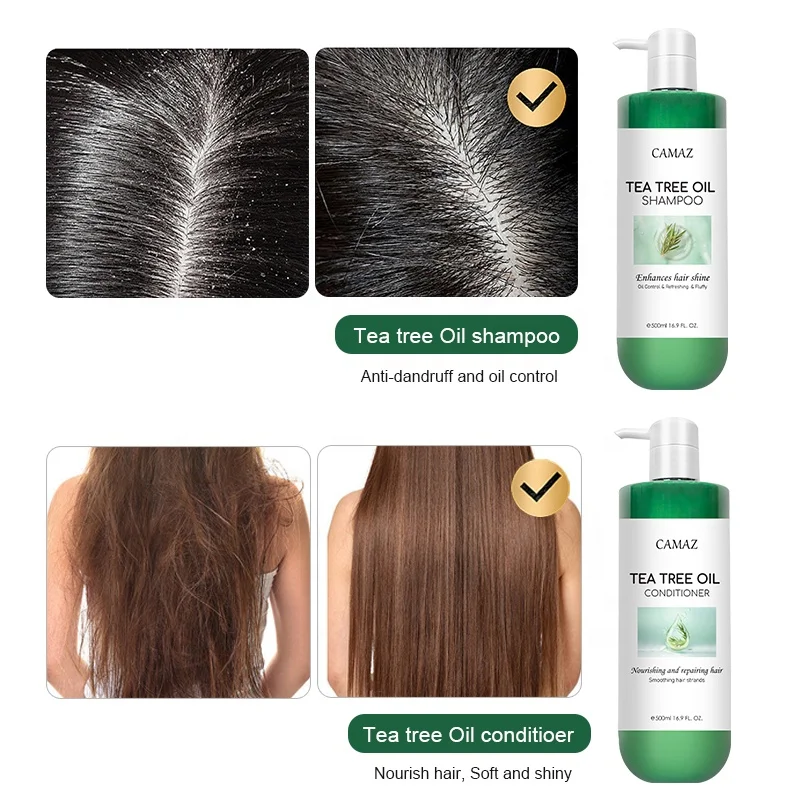 CAMAZ 500ml Sulfate Free Tea Tree Oil Hair Shampoo and Conditioner Set for Dry Damaged Hair and Scalp Care