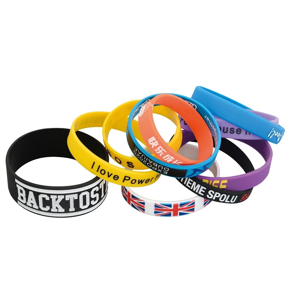 Promotional  Personalized Ink Injected Wrist Band Rubber Bracelet Custom Logo Silicone Wristband for Party& Business Gifts
