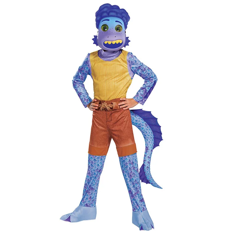 Kids Halloween Stage Costume Luca Sea Monster Costume for Children Boys Girls Jumpsuit with Mask