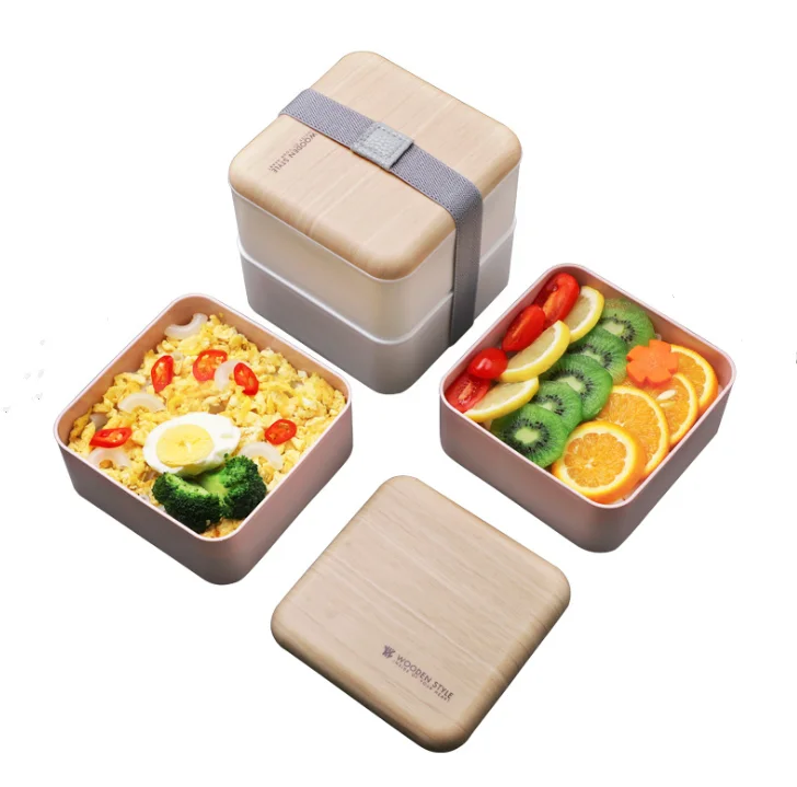 Eco-Friendly Bento Lunch Box For Kids and Adults Bamboo Fiber Lid High Quality Wooden Bento Box