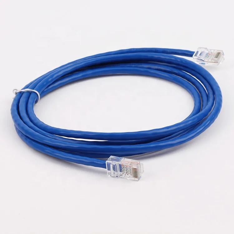 Blue Color Unbooted RJ45 CAT5e UTP Jumper Cable Pure Copper Conductor Without SR relief