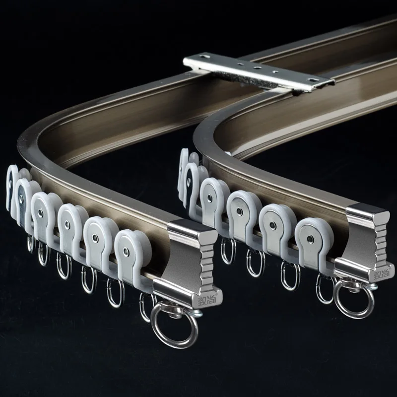 Тихая герметизация штор треков черный алюминиевый Аксессуары для штор рельсы для изогнутых окон