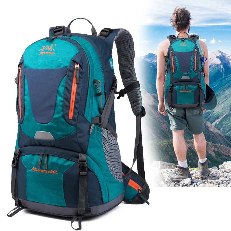50L Outdoor Backpack Hiking Camping In Large Capacity Waterproof Bag Removable Back Steel Frame