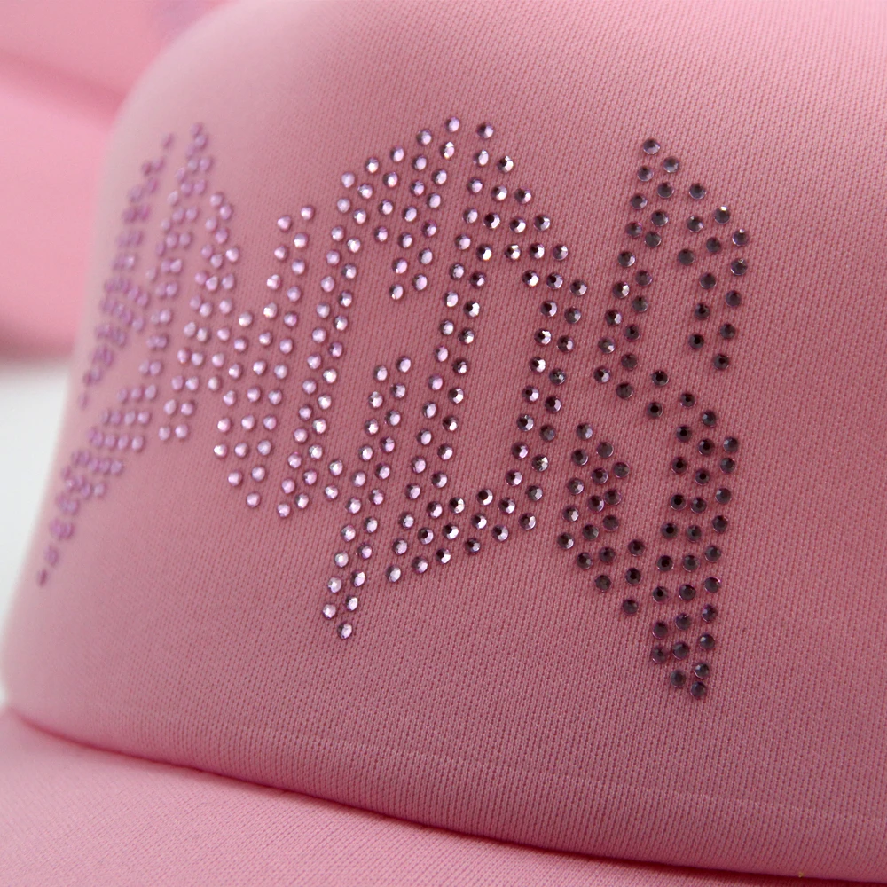 Wholesale Custom Embroidery Logo Men Mesh Net Baseball Sport Foam Crystal Diamond Bling Rhinestone trucker cap hat
