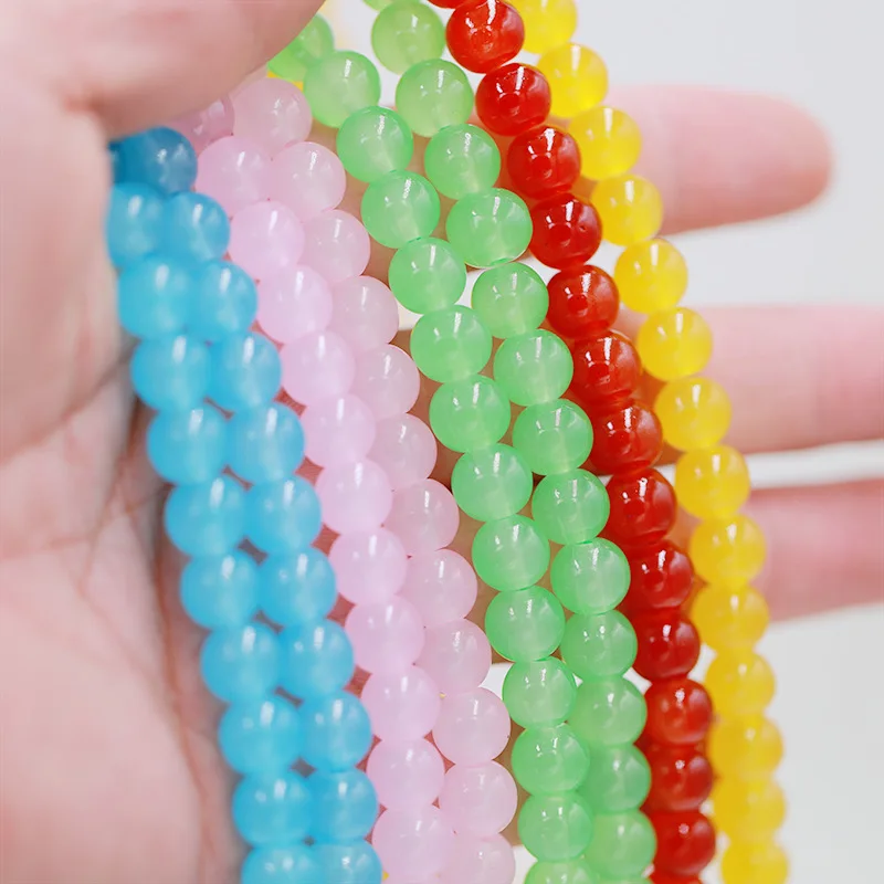 colorful candy color glass synthetic jade bead round loose bead strand accessories for DIY jewelry making bracelet necklace