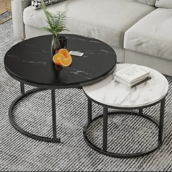 Easy Assemble Round End Table Bent Black Gold Metal Glass Marble Stone mdf Wood Side Nest Set of 2 Nesting Coffee Table