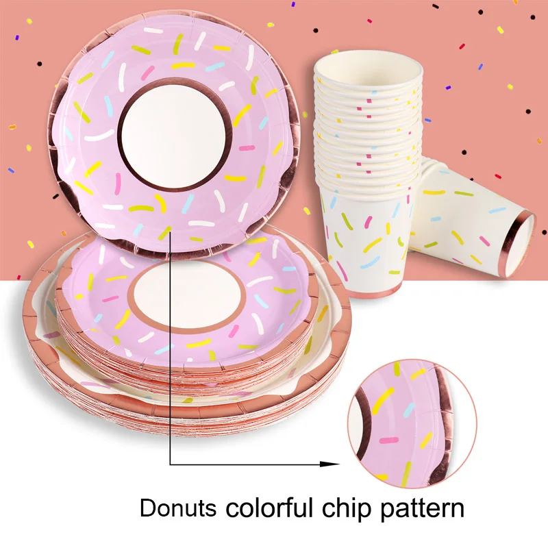 Pink Donut Paper Plates and Napkins Party Supplies Serves 24 Birthday