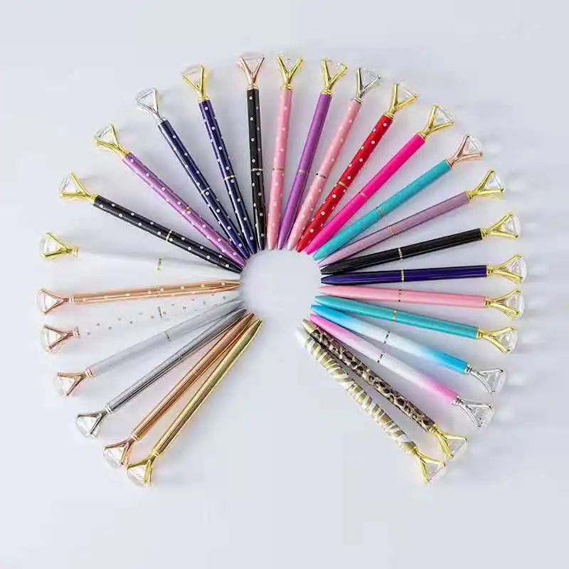 Promotion Big Top Diamond Pen Multi Color Diamond Crystal Ballpoint Ball Pen With Steel Body For Wedding Gift