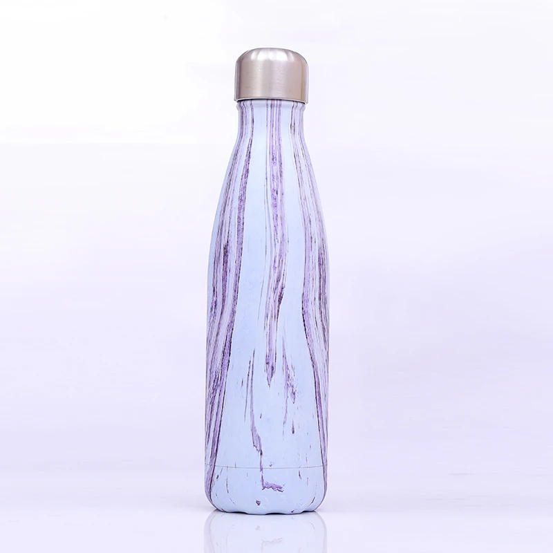 
2020 500ml Insulated Wood Grain Blank Sublimation Stainless Steel Cola shape Drinking Water Bottle 
