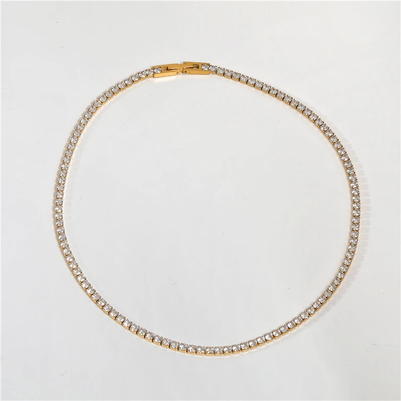 Waterproof & Tarnish Free 18K Gold Plated Luxury  Zirconia Pave Stainless Steel  Necklace Fashion Jewelry