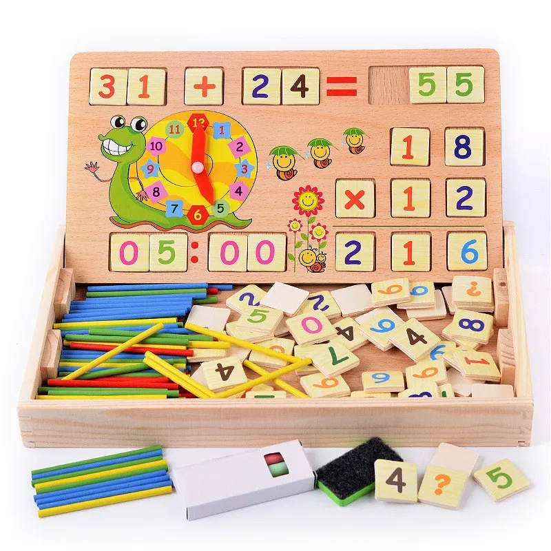 TS Multi-functional kids double sides board game early education digital computing learning box children math wooden toy