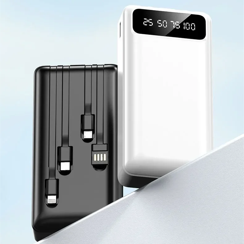Hot Selling Mini Size Power Bank 30000mah OEM Factory Wholesale Competitive Price Gifts Built-in Cable With Flashlight Charger