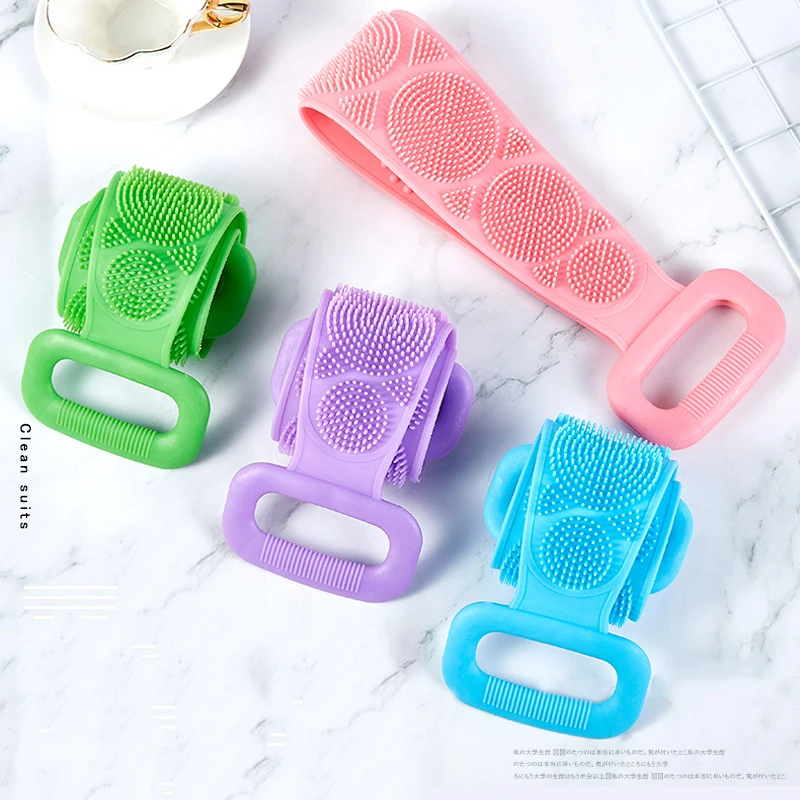Body Cleaning Silicone Bath Body Brush Long Rubbing Silicone Bath Belt Back Body Scrubber For Shower