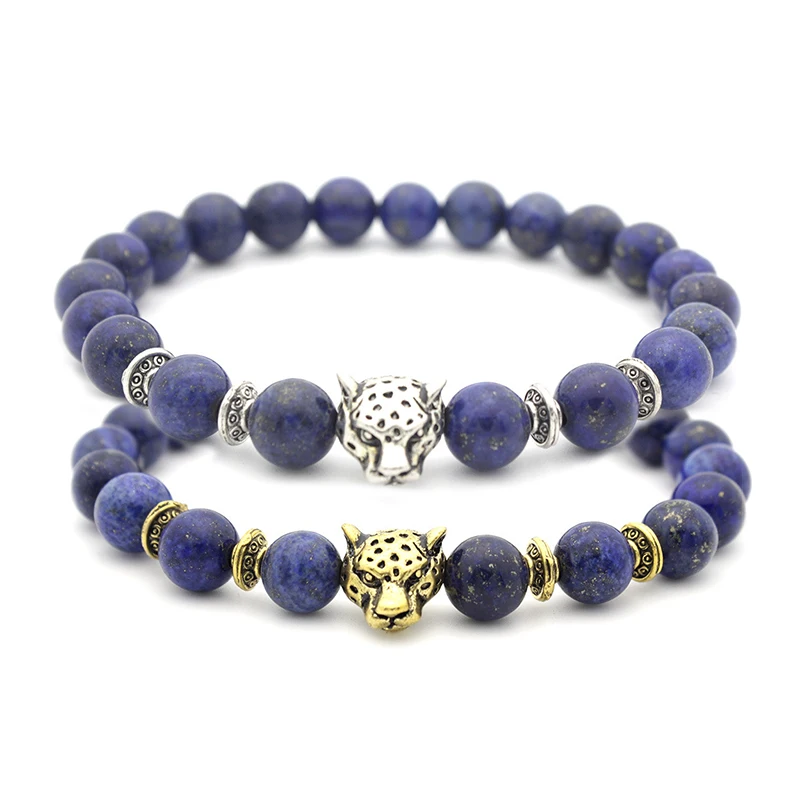 New Hot Selling Wholesale Custom 8mm Leopard Animal Charm Beads Stretch Natural Stone Bead Bracelet 2021