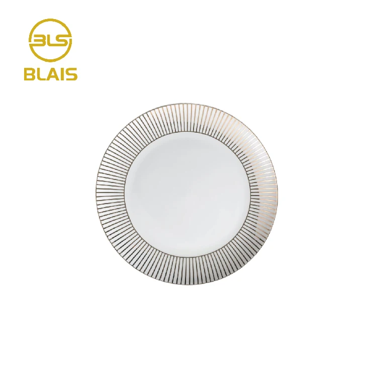 black stripe porcelain plate set dinnerware set with golden rim, ceramic wedding bread dessert dinner charger dishes