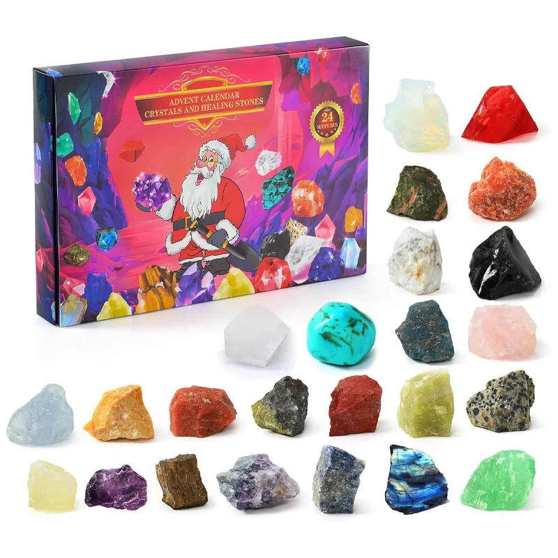 Custom Advent Calendar Blind Box Christmas Crystal Natural Gemstone Set 24 Days of Christmas Countdown Calendar Kids Gift Kit