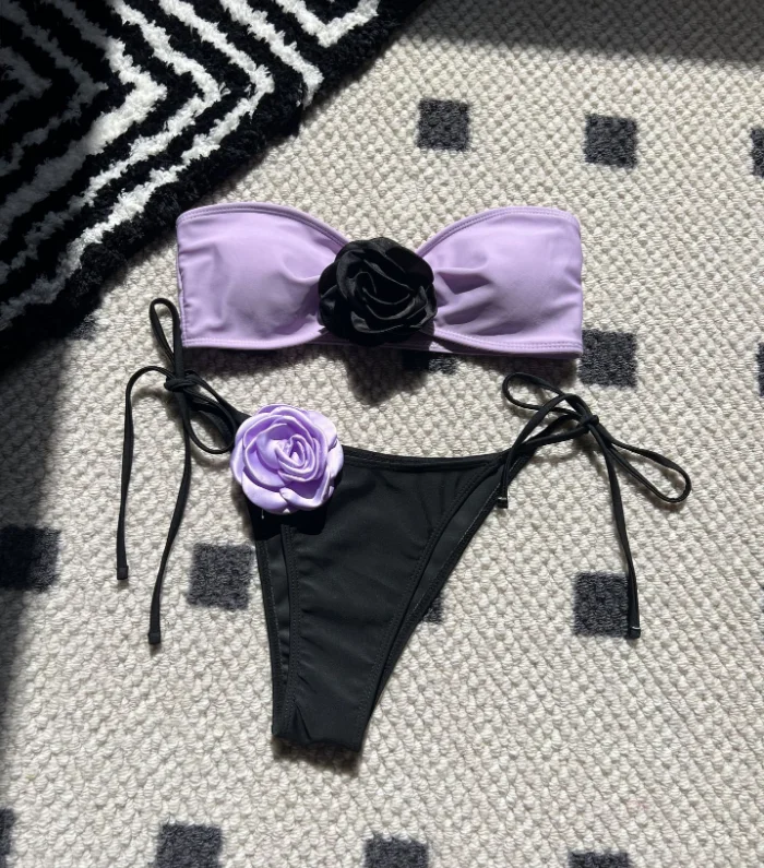 JUST ARRIVALS STOCK 13Colors 3D Print FLOWER Bandeau Top Swimsuit Sexy Ladies Cheap Mini Bikini Set