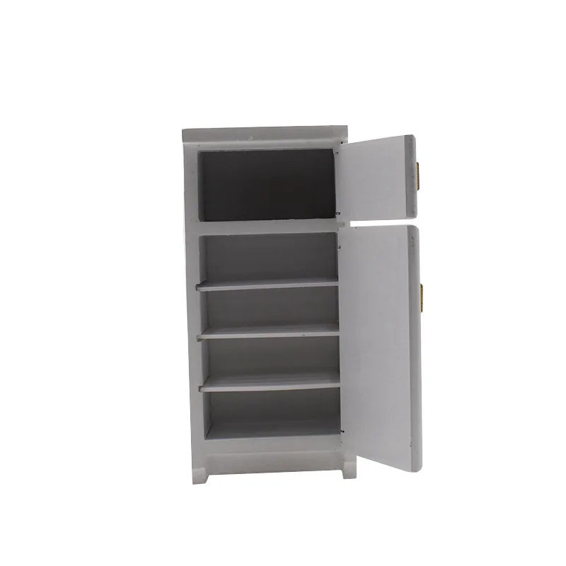 New Product Family Dollhouse Furniture Wooden White Fridge Kid Play House Toy Ice Box Miniature Refrigerator