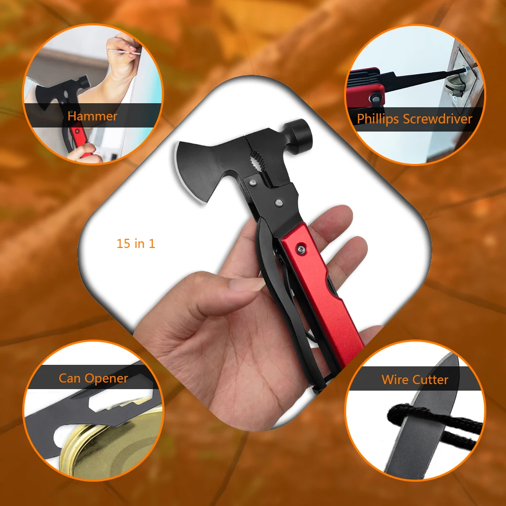 Unique Gifts for men outdoor emergency multi tools with hammer pliers axe saw blade survival gear multitool