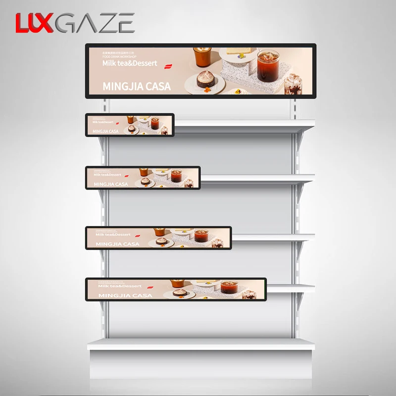LuxGaze Media Player Digital Signage Stretched Bar Ultra-Wide Display 23.1 Inch Lcd Shelf Advertising Screen Mount Monitor