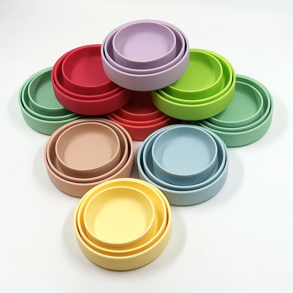 Safe bpa free animal rotating non moving dinner kids food dish bowl spoon feeding baby plate sets suction silicone baby plate