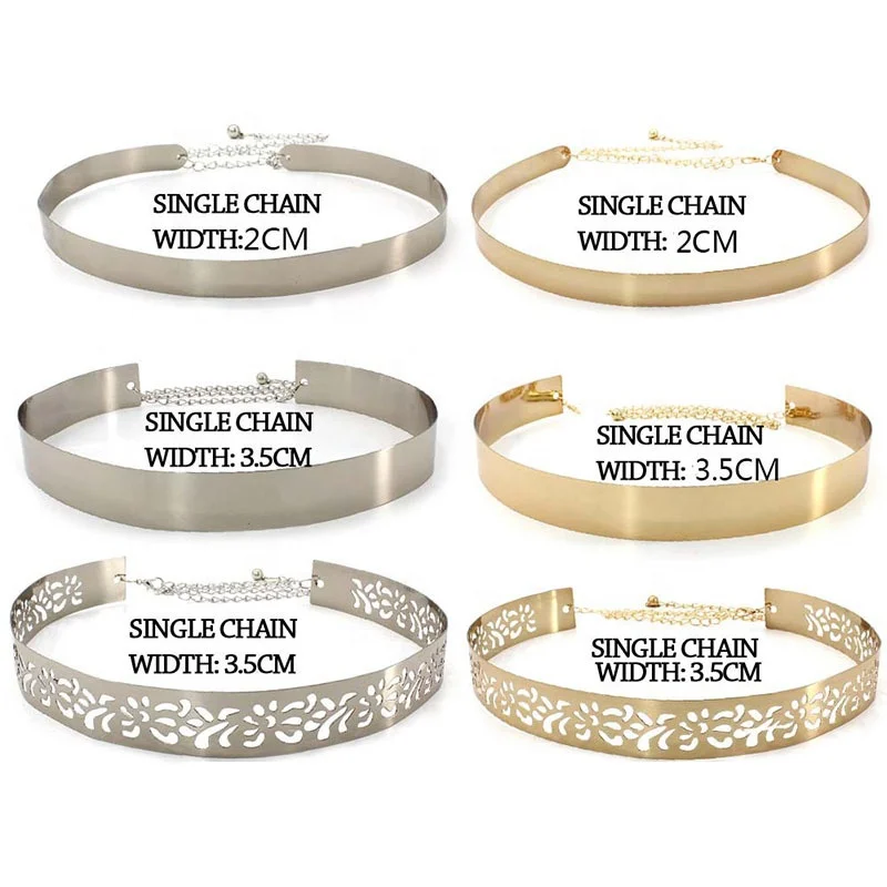 Europe and America Iron Waist Seal Metal Wide Chains Lady adjustable Belt For Dress Women Full Metal Mirror Skinny Waist Belt