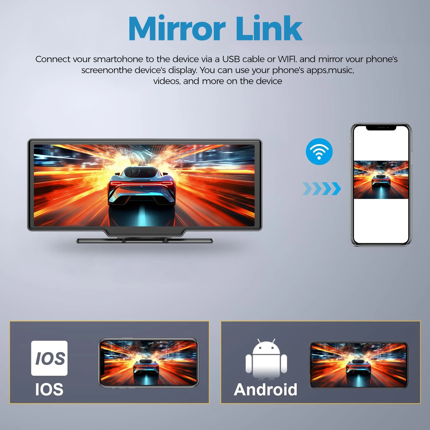 Maustor 10 inch Portable Universal Android Car Radio Touch Screen ADAS TF Card FM BT WIFI CarPlay Built-In Speaker