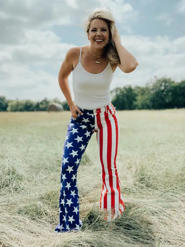 Women American Independence Day Flag Print Flared Jeans Parent-child Pants