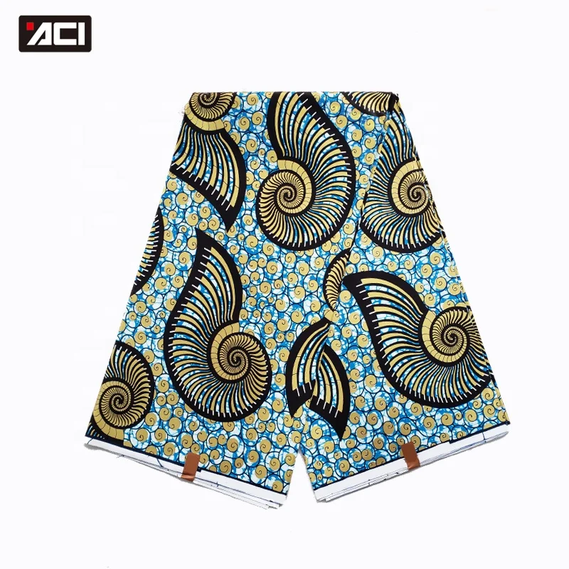 ACI Nigeria Fabric African Cotton Wax Print 2024 New Golden Wax African Real Wax African Prints Fabric 6 Yards For Wedding