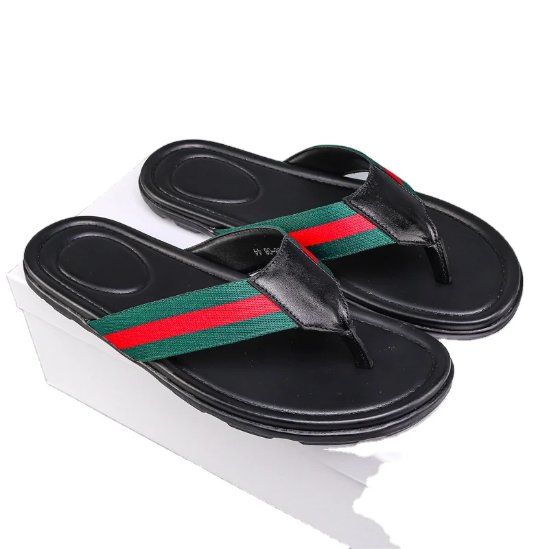 Light luxury Customized leather Outdoor Casual Thick Slippers Footwear Shoes Slides Beach Designer slippers for Men Women