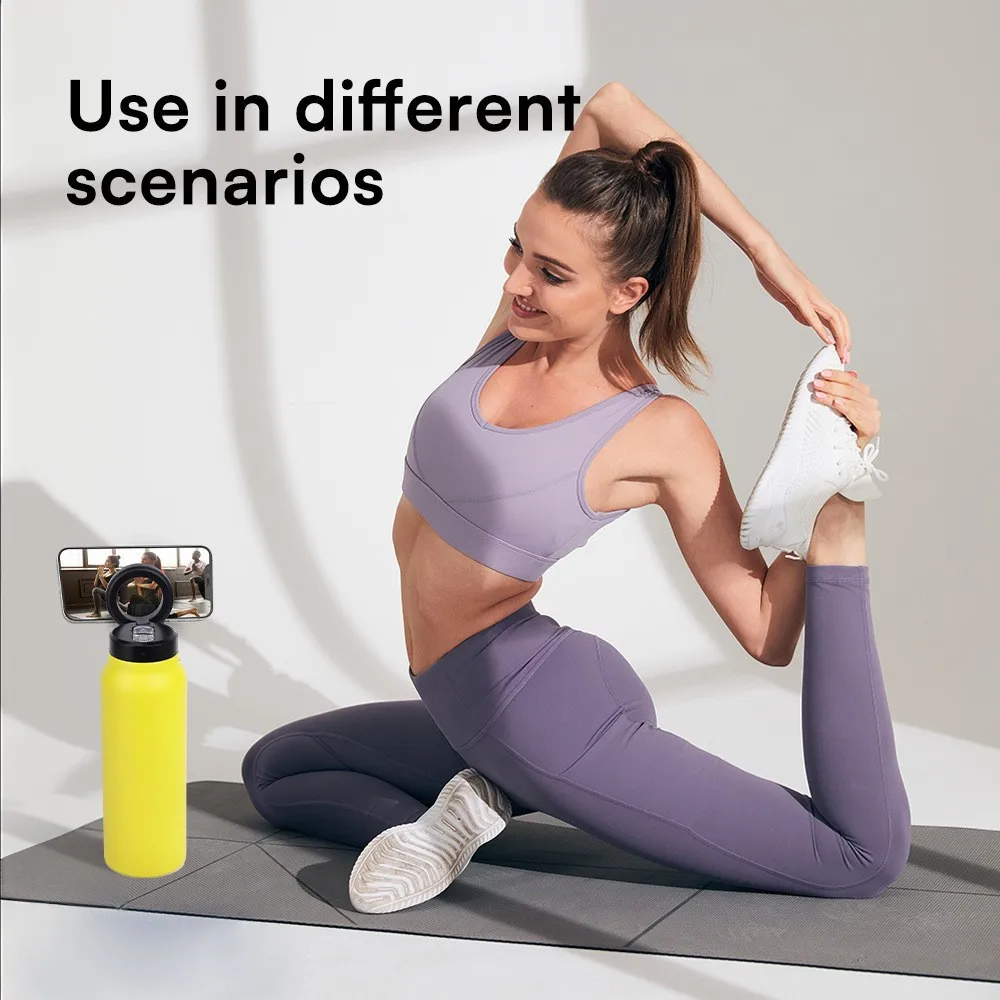 24oz Magnetic Lid Water Bottle Double Wall Insulated WaterBottles Magnetic Ring Phone Holder With Lid