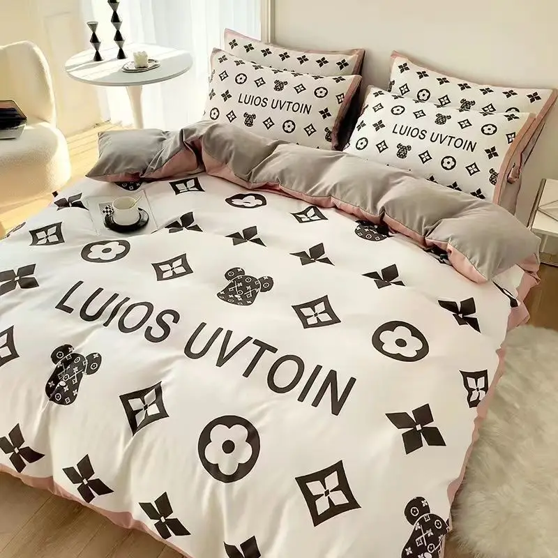 Brushed Cotton 4-In-1 Bedding Set Brown White King Size Duvet Cover Bed Sheet Bedding Set