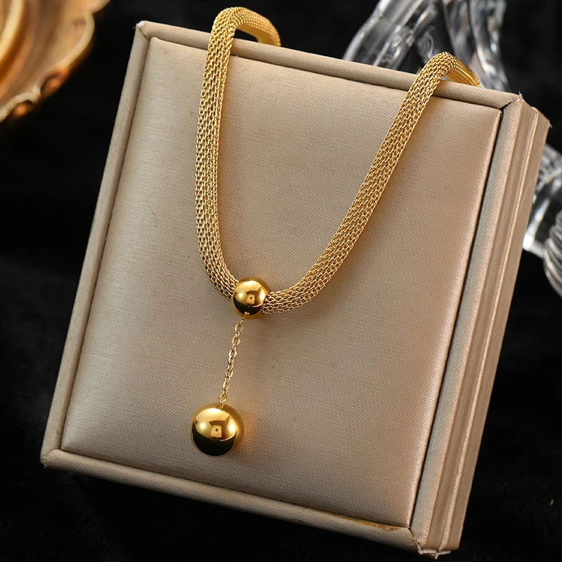 316L Stainless Steel Gold Color Hollow Ball Beads Pendant Necklace For Women Non-fading Choker Jewelry Girls Gifts Party