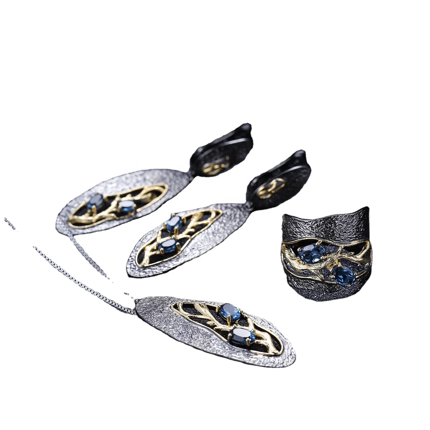 925 silver blue corundum rings